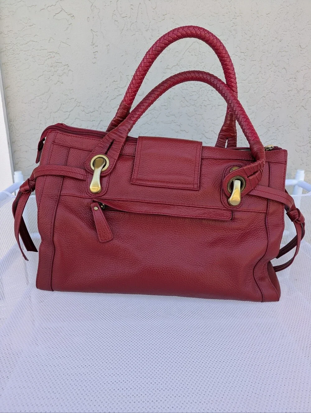 Sharif 1827 Red Leather Panther Hardware Satchel Tote Bag Y2K VTG